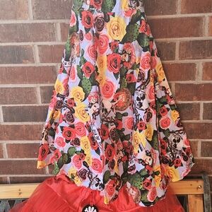 Hell Bunny Multicolor Floral A-Line Dress With Petticoat